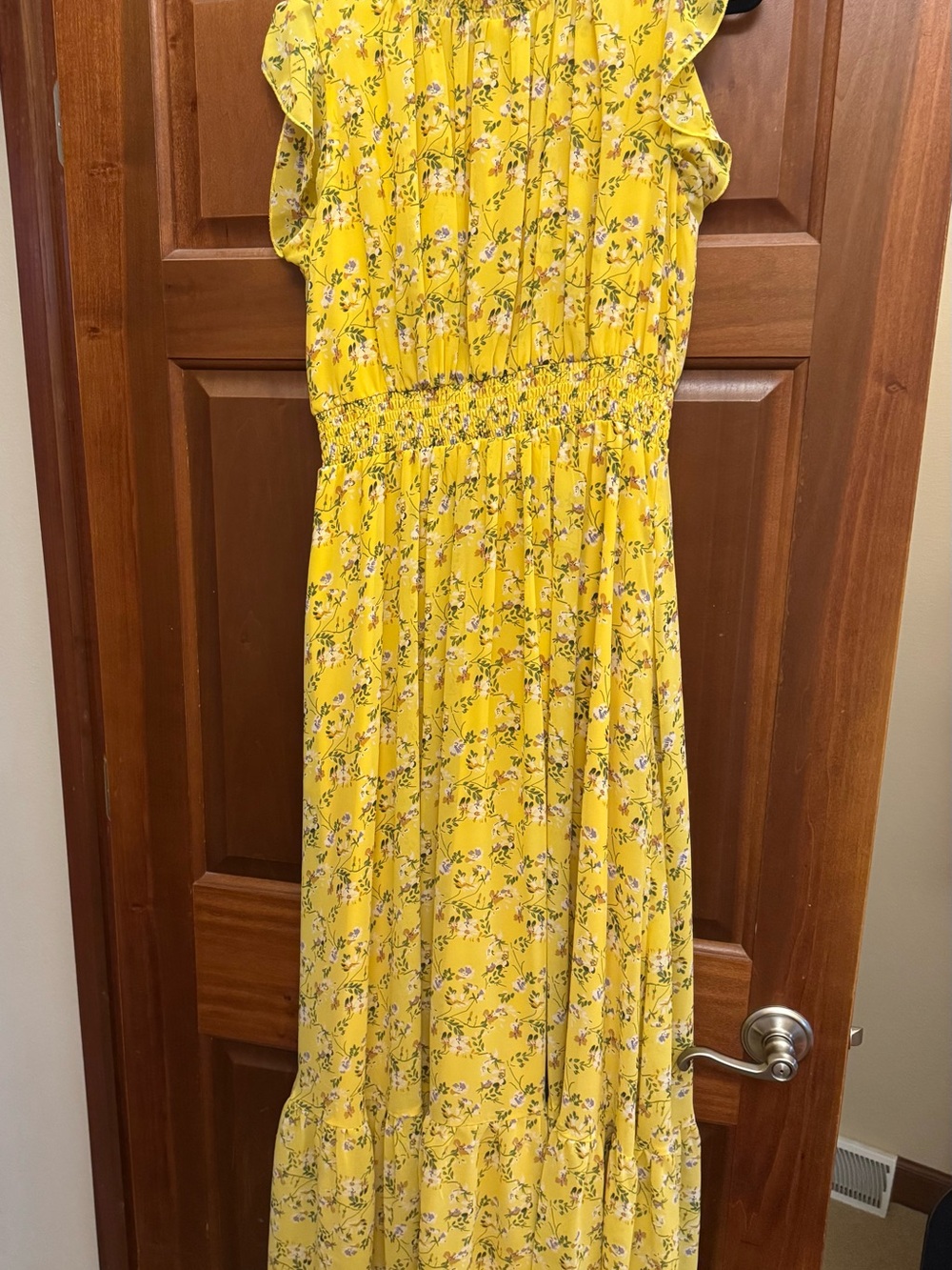 MELLODAY Yellow Floral Maxi Dress with Smocked Waist